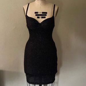 PEEP STRETCH MINI BLACK DRESS